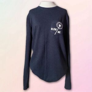 “Blow Me” Dandelion,Custom, Navy, Knit Long Sleeve, Pocket Tee